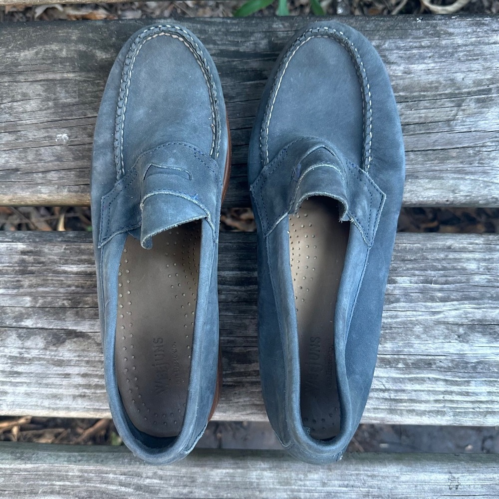 GH Bass Weejuns Slate Blue Nubuck Leather Penny Loafers Handmade Men's Sz 8D - Picture 2 of 10